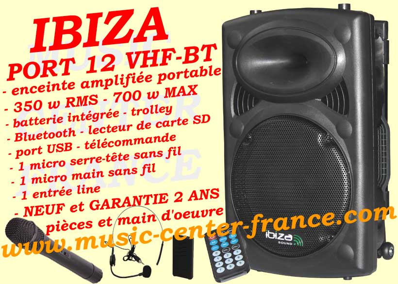enceinte amplifiée Ibiza PORT 12 VHF BT port USB lecteur de carte