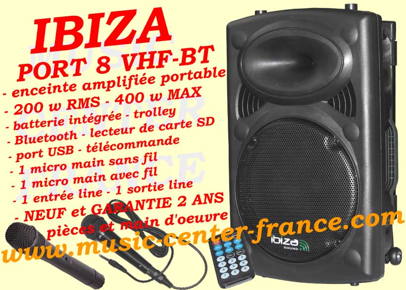 Ibiza PORT8VHF PORT8 PORT 8 VHF BT enceinte active amplifiée